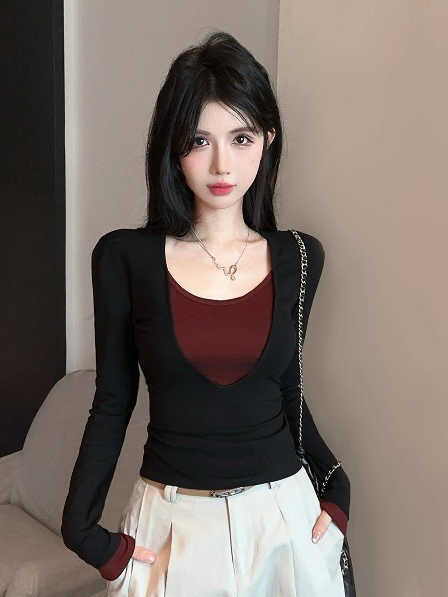 德絨假兩件長袖