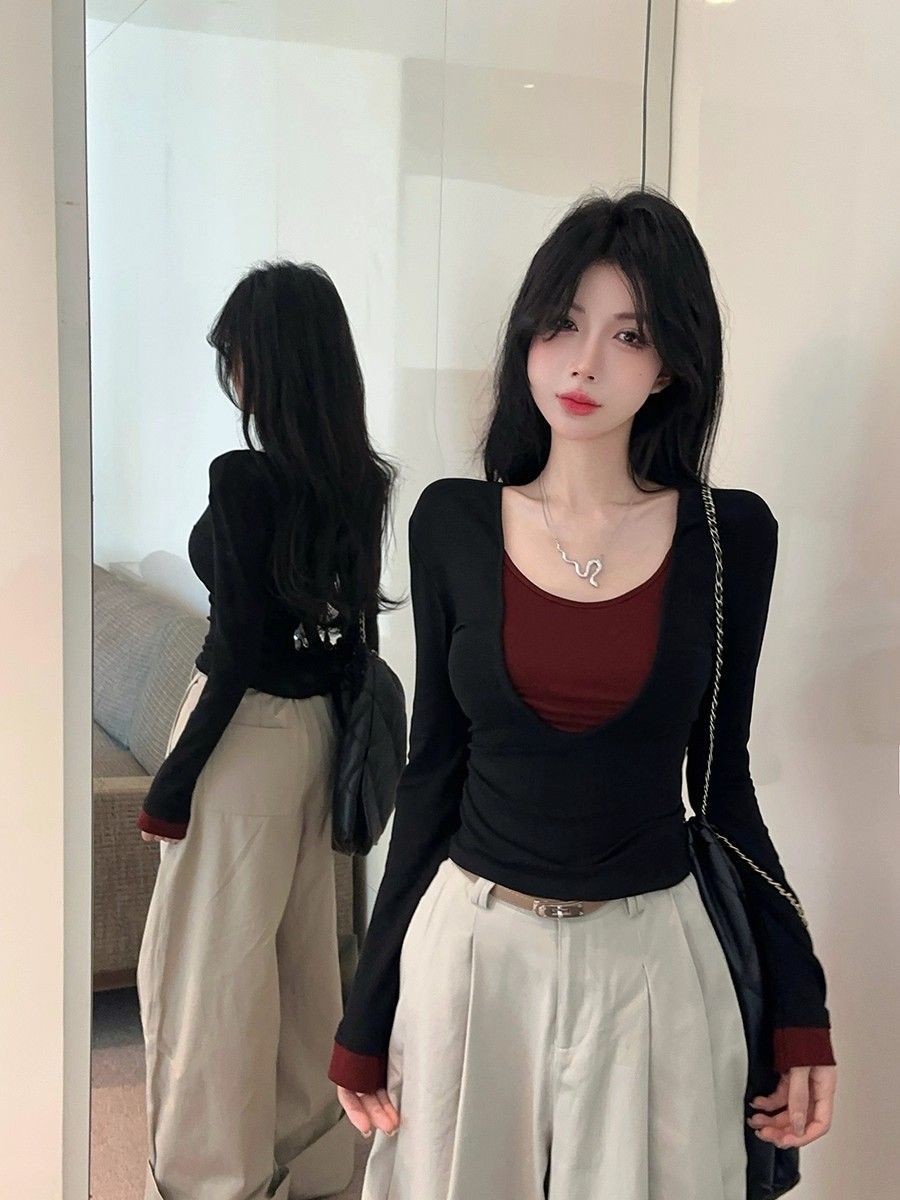 德絨假兩件長袖